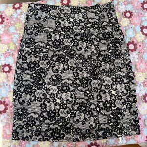Charlotte Russe Black White Lace Print Bodycon Skirt M